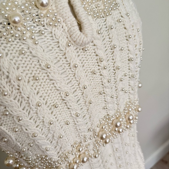 Zara Women Small White Pearl Embellished Knit Tank Sleeveless Blouse Elegant - Picture 4 of 10